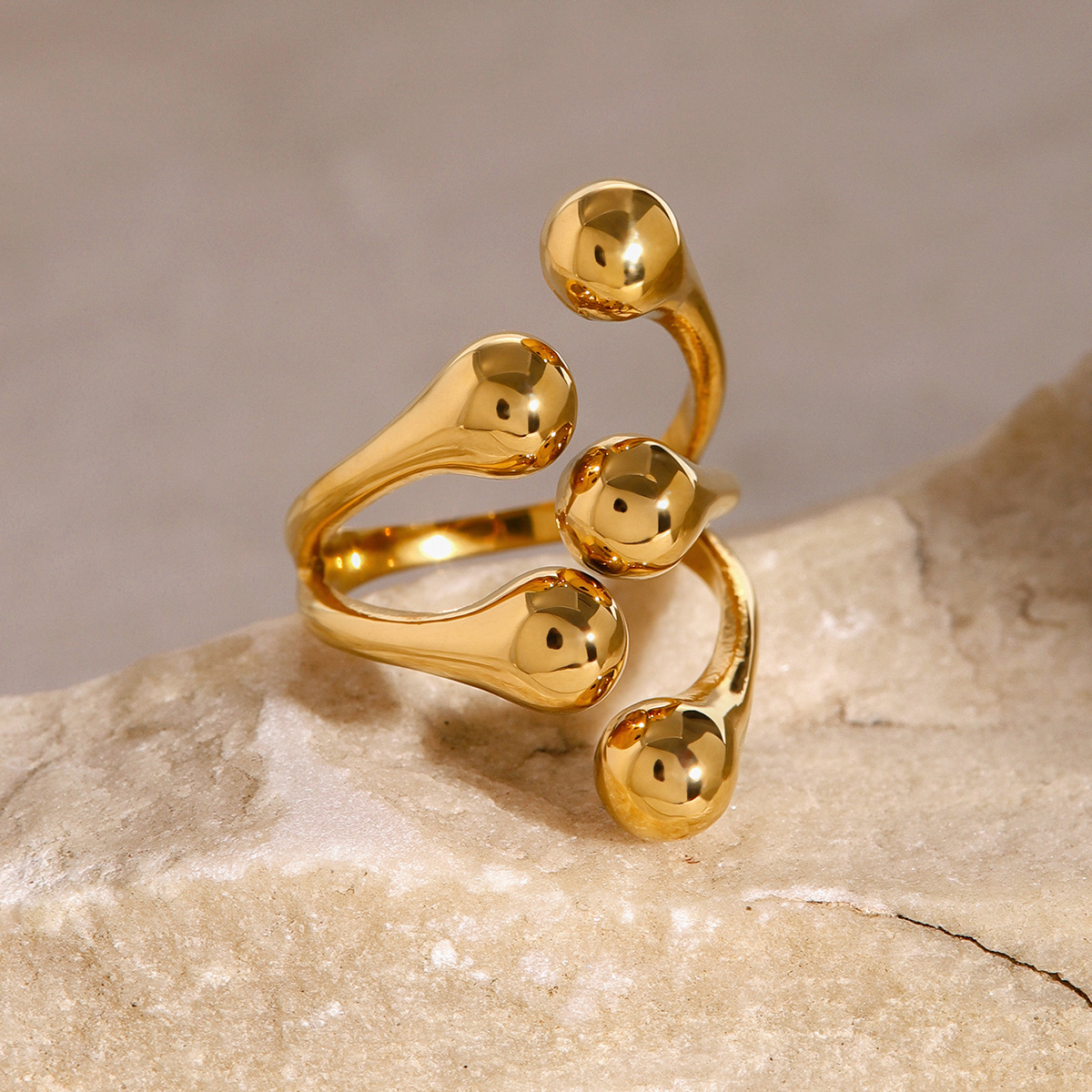 Anillos ajustables para mujer de acero inoxidable chapado en oro de 18 quilates con diseño geométrico de estilo simple de 1 pieza 